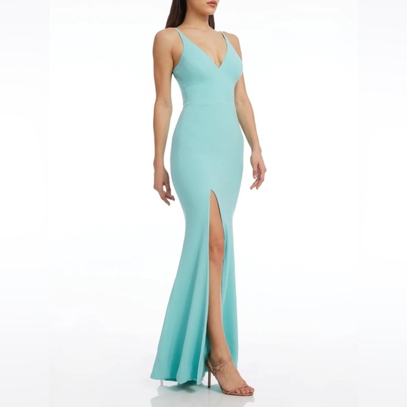 New Dress the Population Iris Dress Tranquil Blue Hourglass Slit Leg Sz XXL - Picture 2 of 14